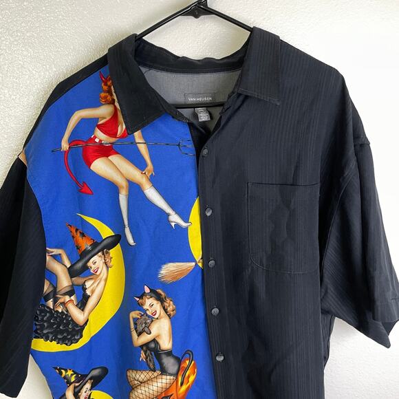 Van Heusen Shirt Mens 2XLT Black Pin-Up Girls Halloween Holiday Devil Novelty * - Picture 3 of 11